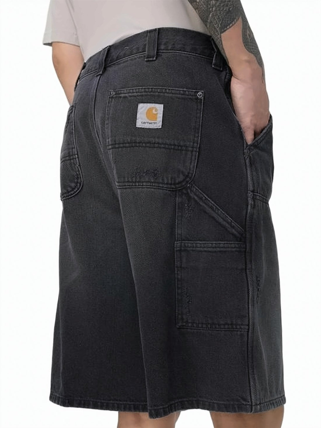 Black Denim Utility Shorts with Multi-Patch Pockets