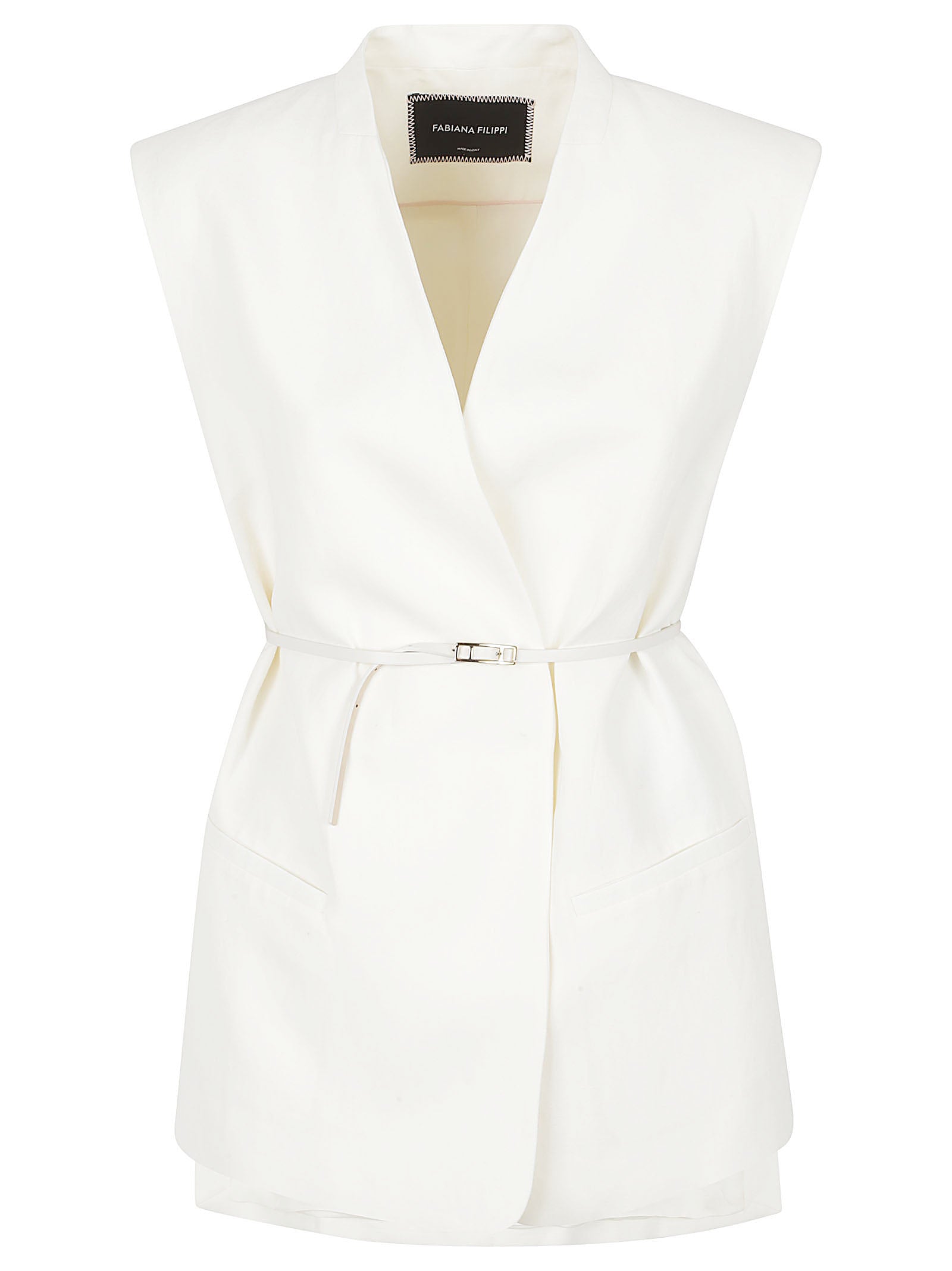 Sleeveless Structured Jacket With V-Neckline