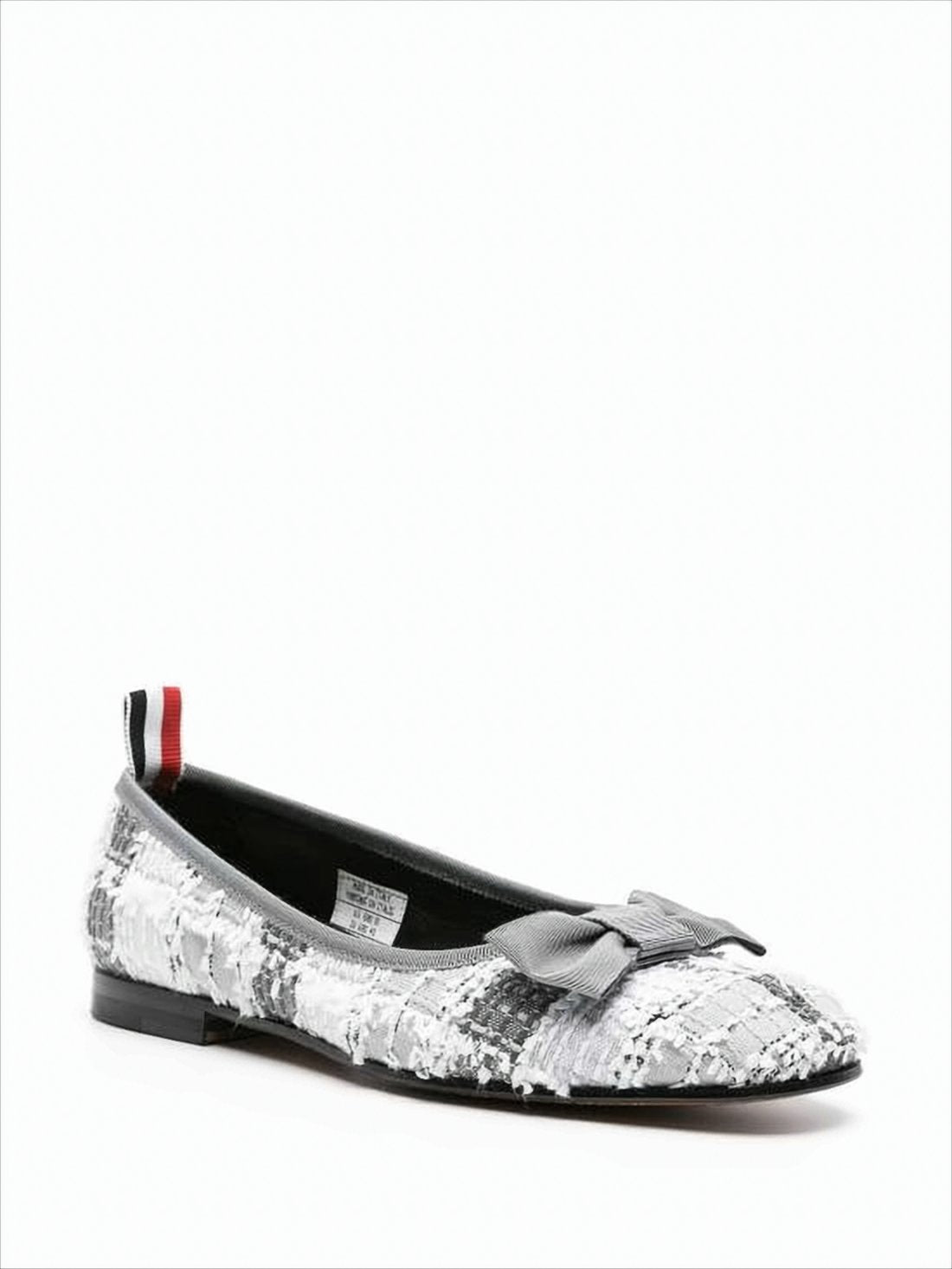 Monochrome Check Flat Shoes with Grosgrain Bow Detail