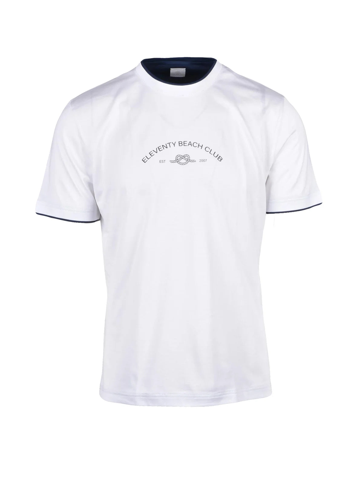 White Blue Cotton Men T-shirt