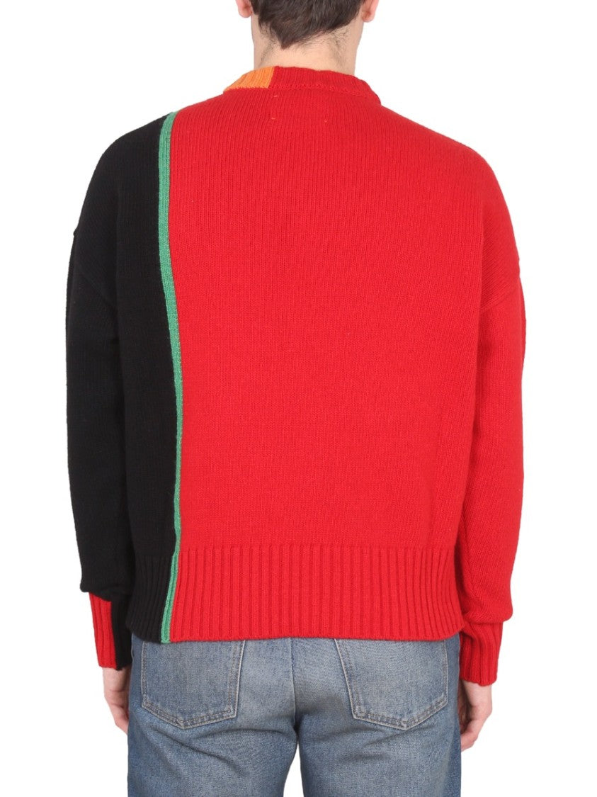 Color-Block Multicolor Mesh Knit Sweater