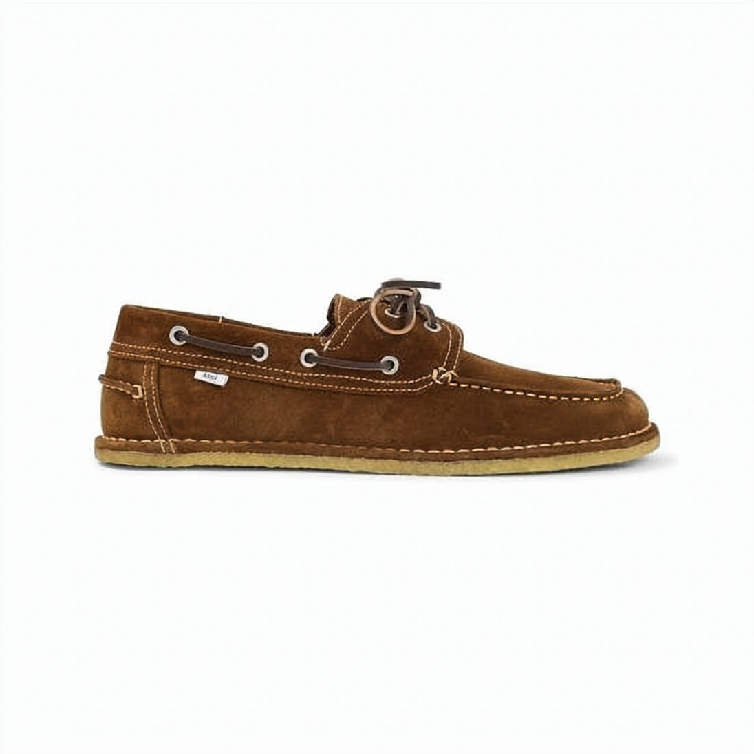 Suede Boat Shoes with White Stitching and Leather Laces