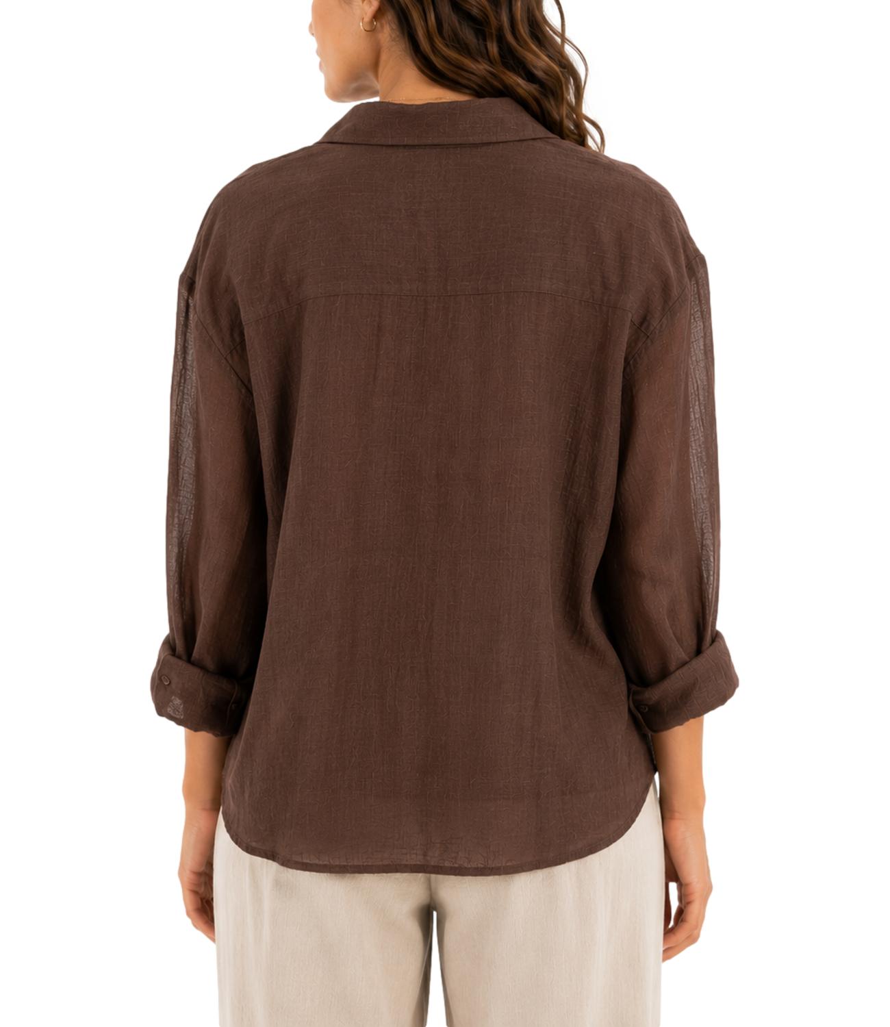 Relaxed-Fit Brown Button-Up Shirt Layered