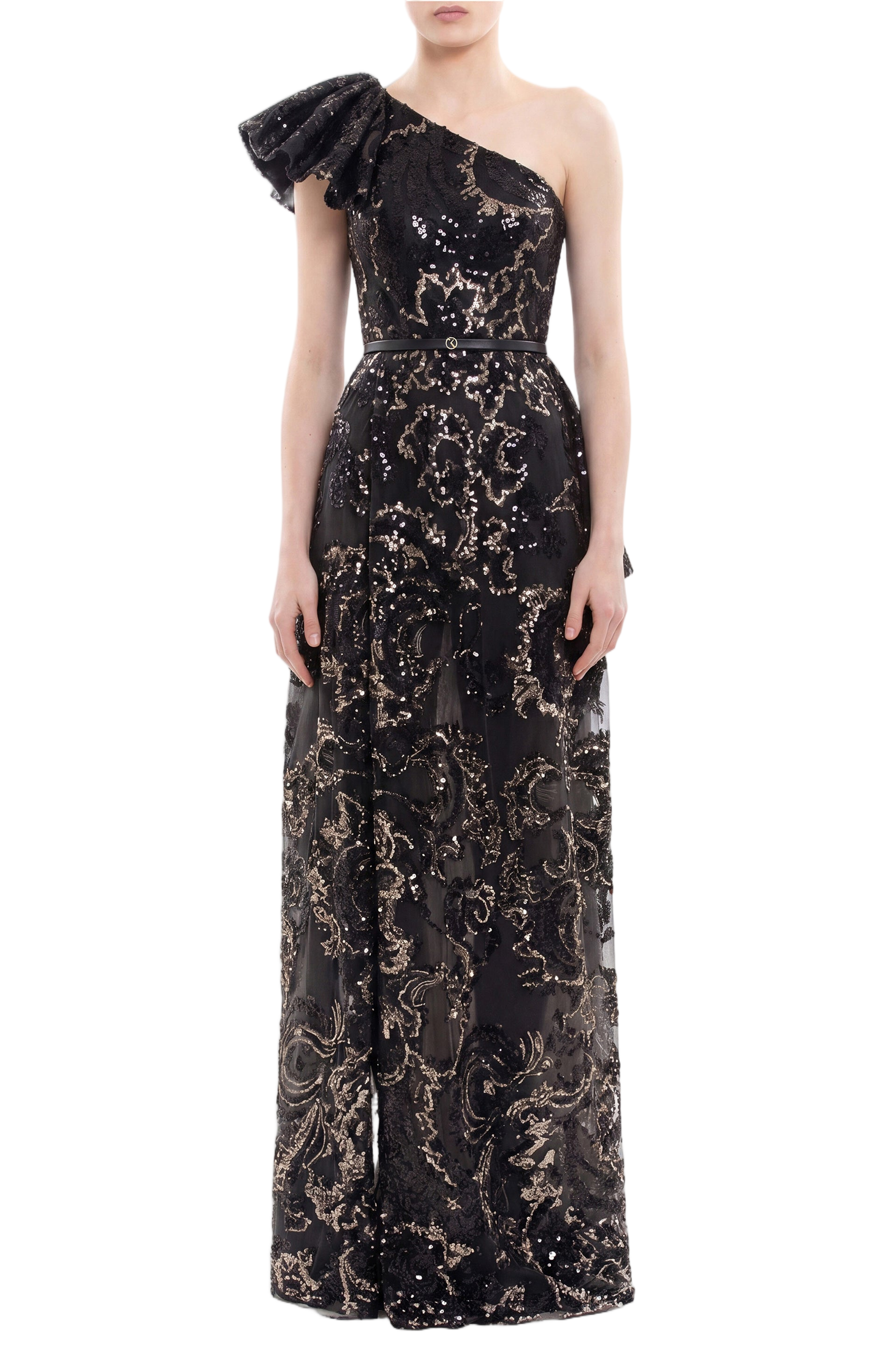 Ruffle Embroidered Long Dress