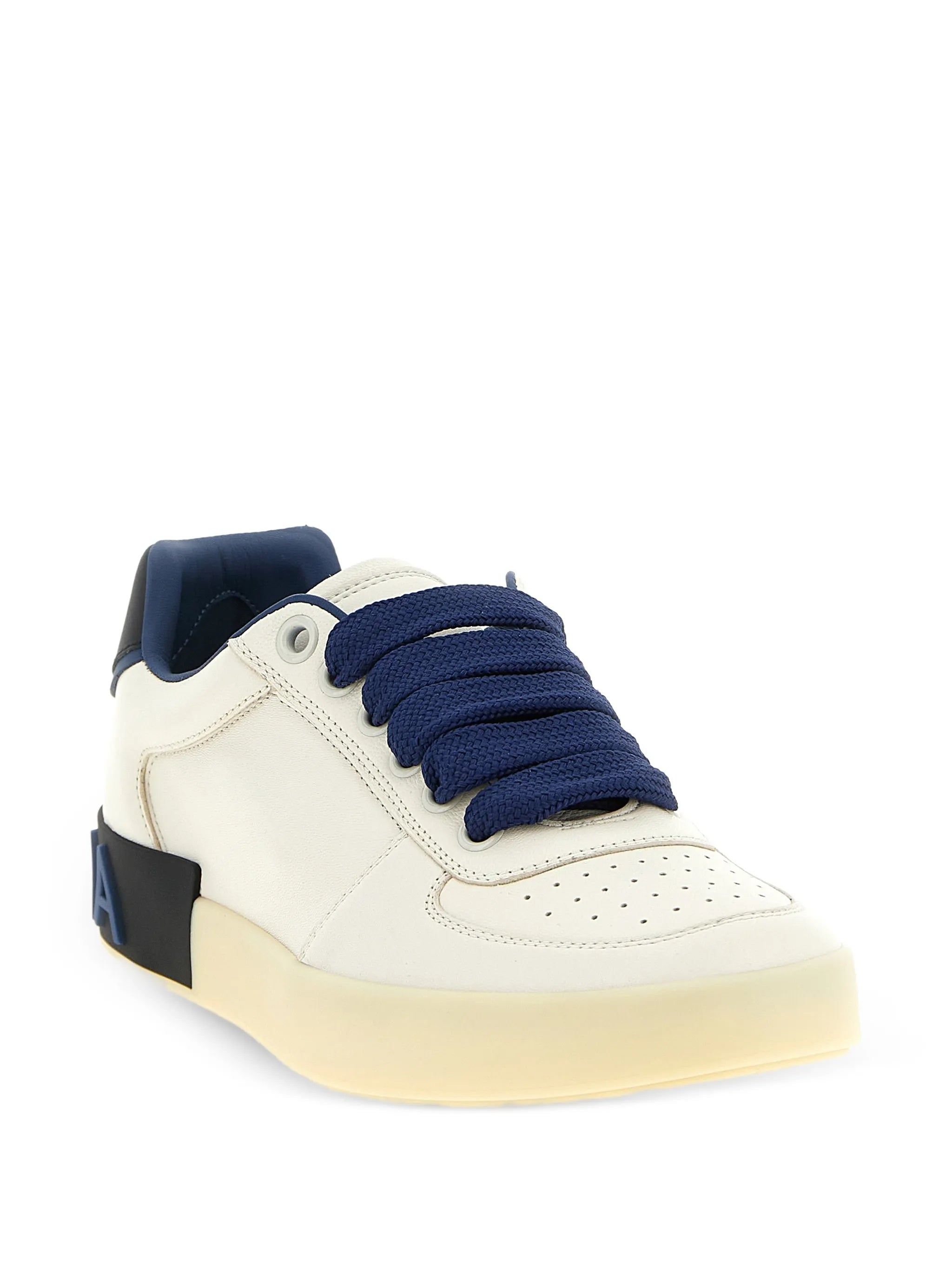Beige Low-Top Perforated Leather Logo Sneakers