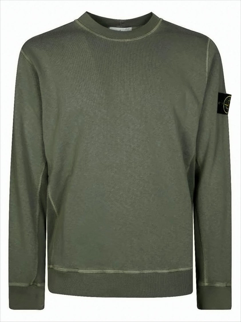 Olive Green Long-Sleeve T-Shirt with Compass Logo Detail