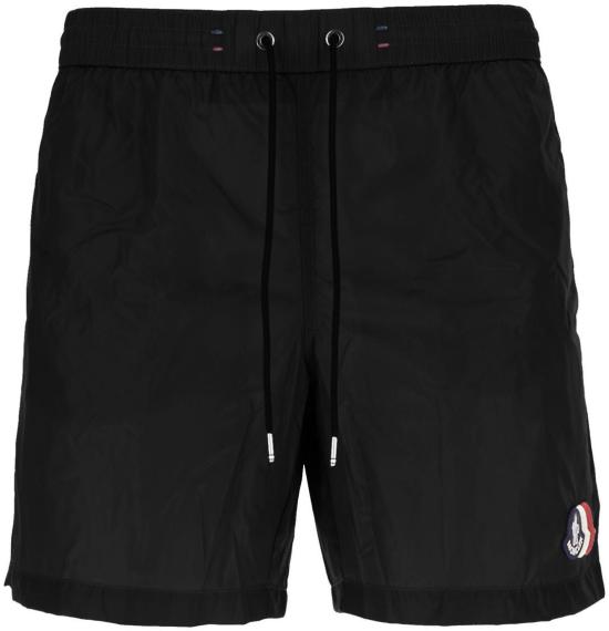 Black Lightweight Polyamide Shorts With Adjustable Waist