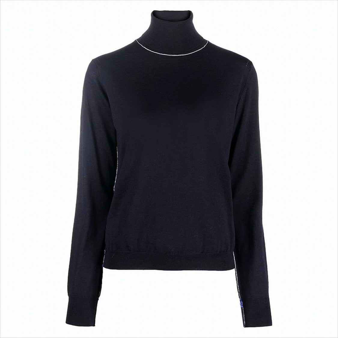 High-Neck Knit Sweater With Four Stitch Lines