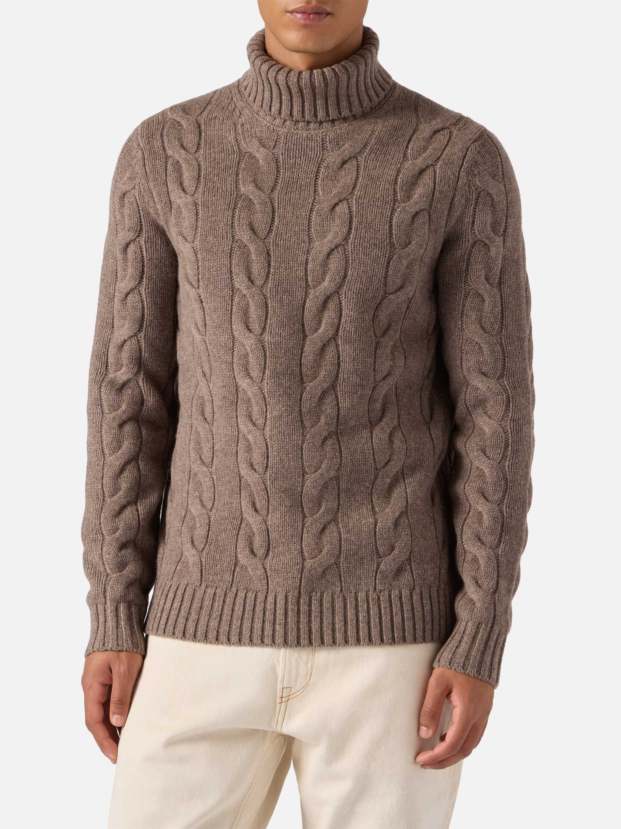 Hooded Wool Sweater With Cable Knit Design
