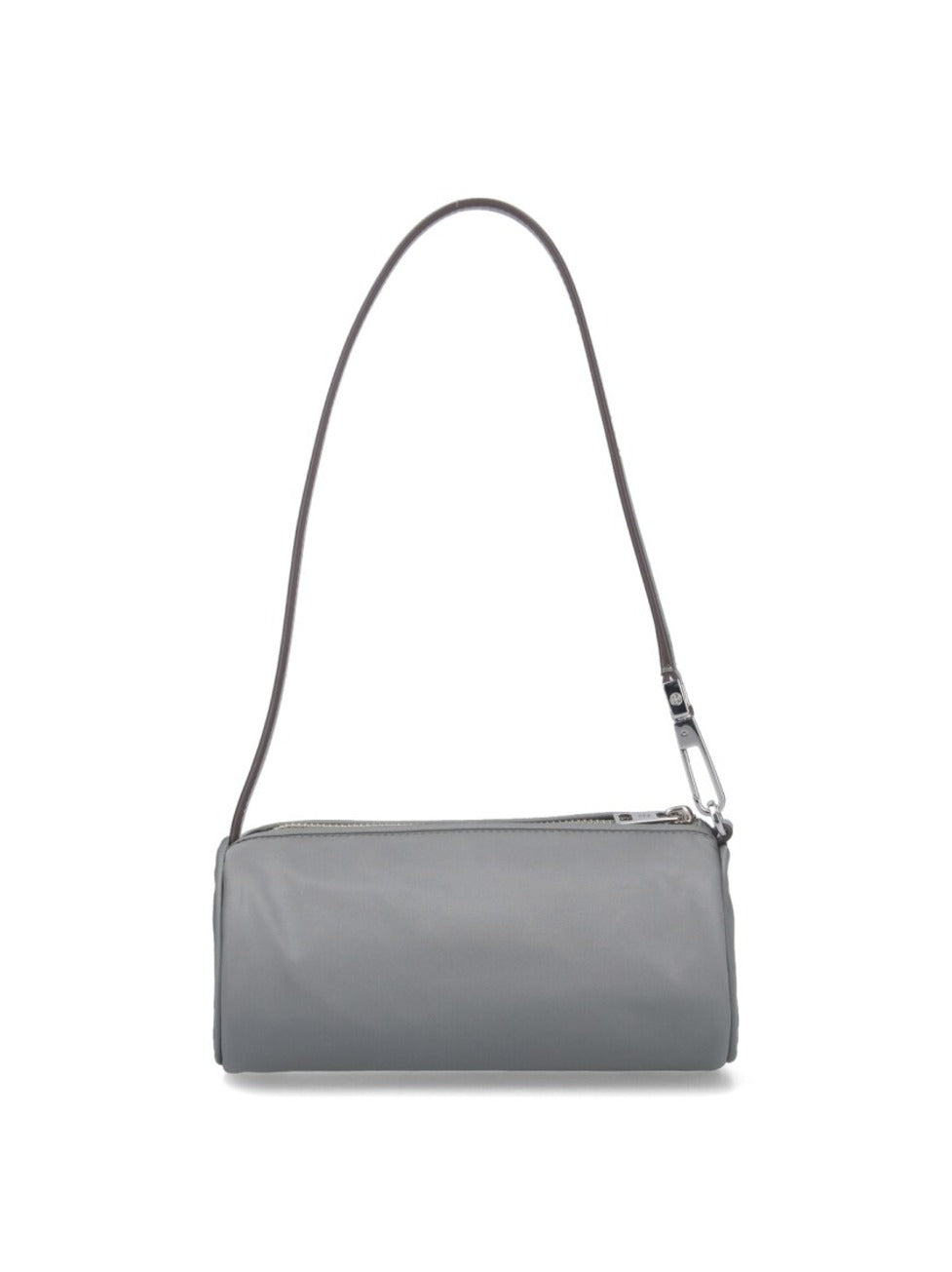 Cylindrical Grey Nylon Shoulder Bag