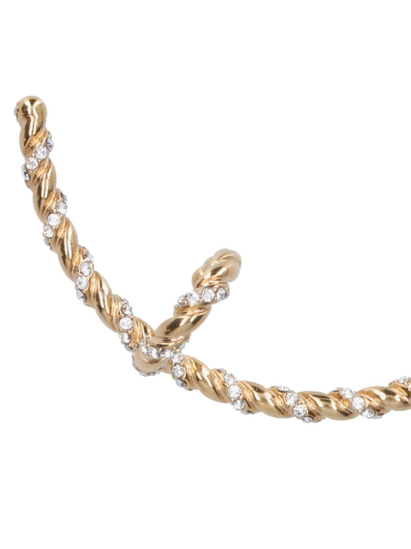 Twisted Gold-Tone Cuff Earring With Silver-Toned Crystals