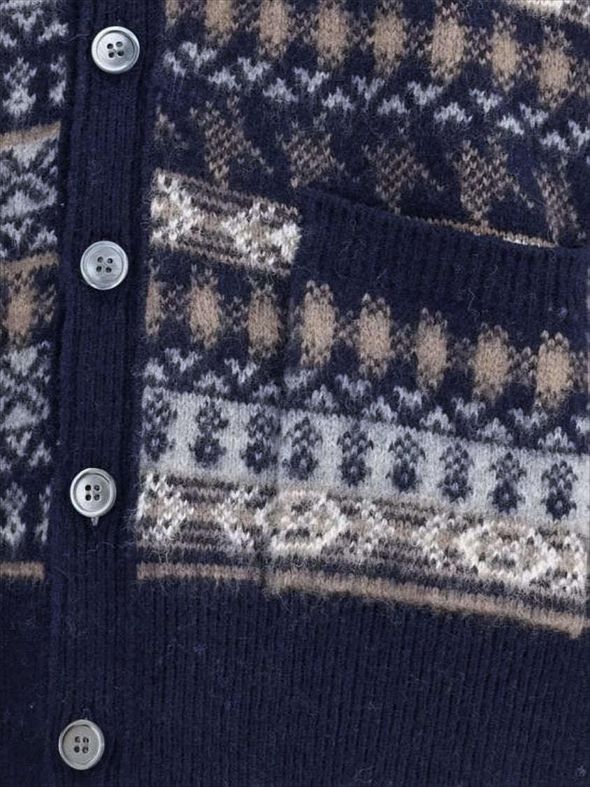 Multi-Patterned V-Neck Cardigan with Button-Down Front