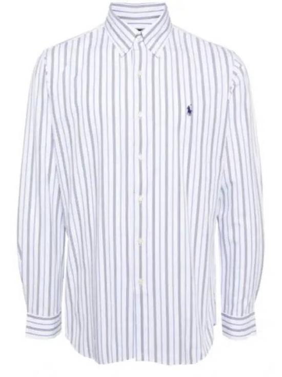 Vertical Striped Long Sleeve Button-Up Shirt with Pointed Collar