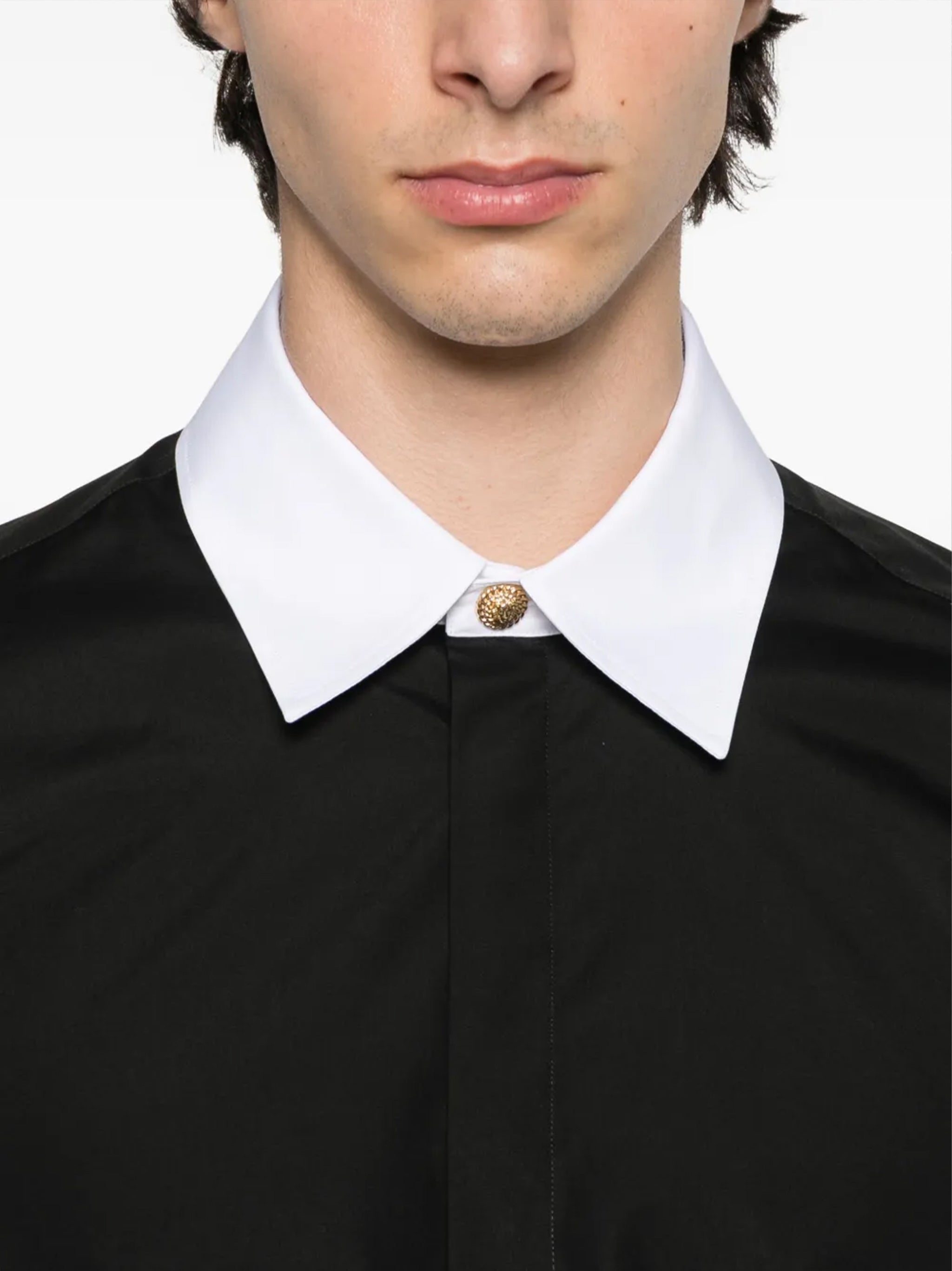 Black Ls Shirt White Collar Shirt