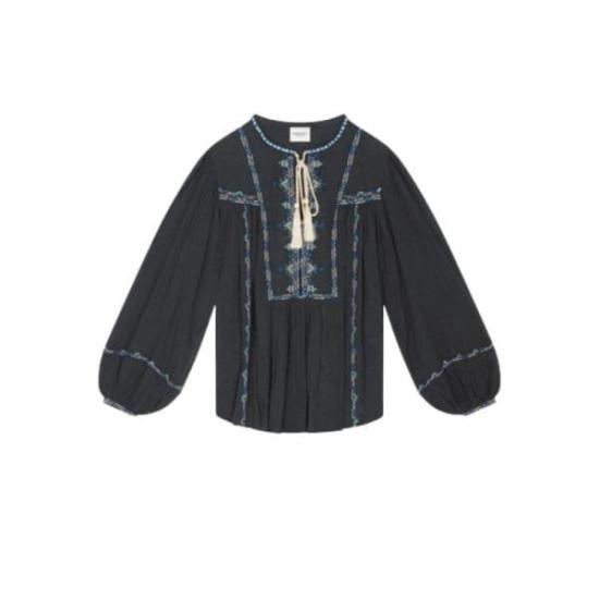 Black Blouse with Intricate Floral Embroidery