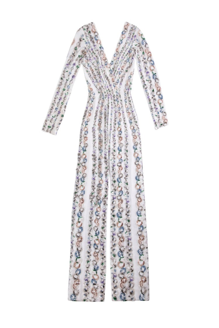 Canton Crepe Beaded Jumpsuit With A Wrapped Top