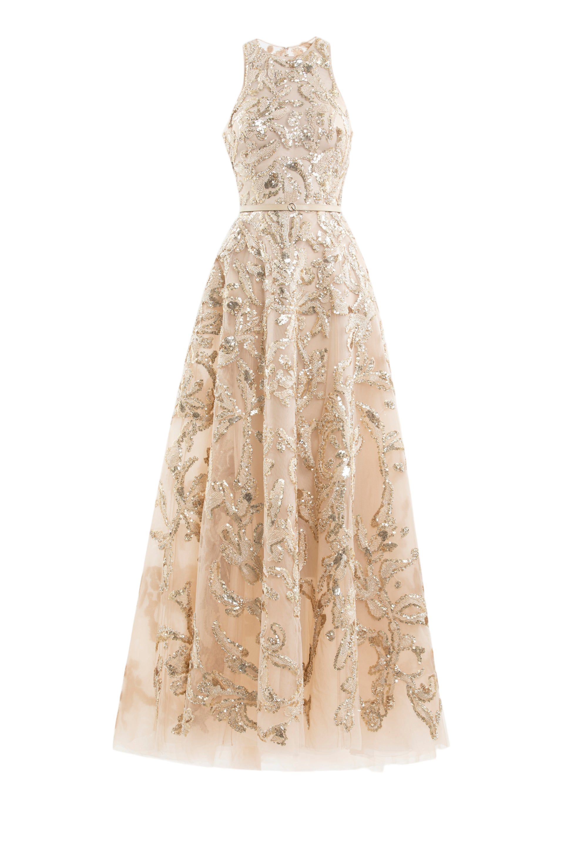 Embroidered Tulle Long Dress