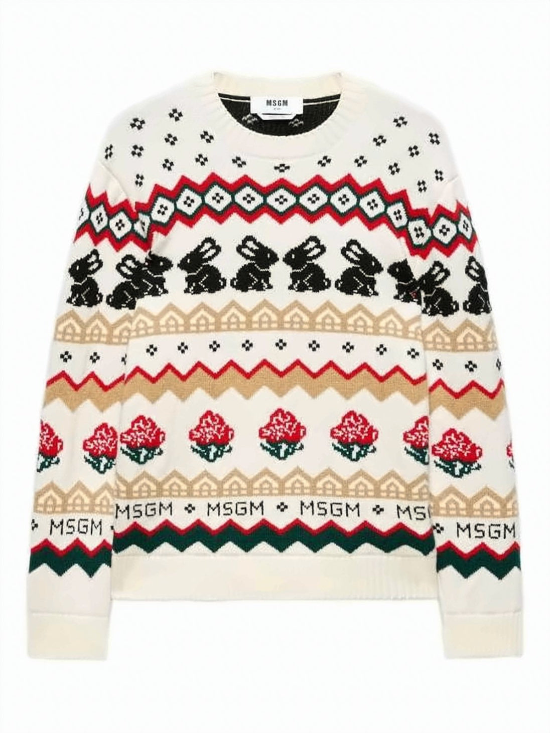 Intricately Patterned Cream Knit Sweater