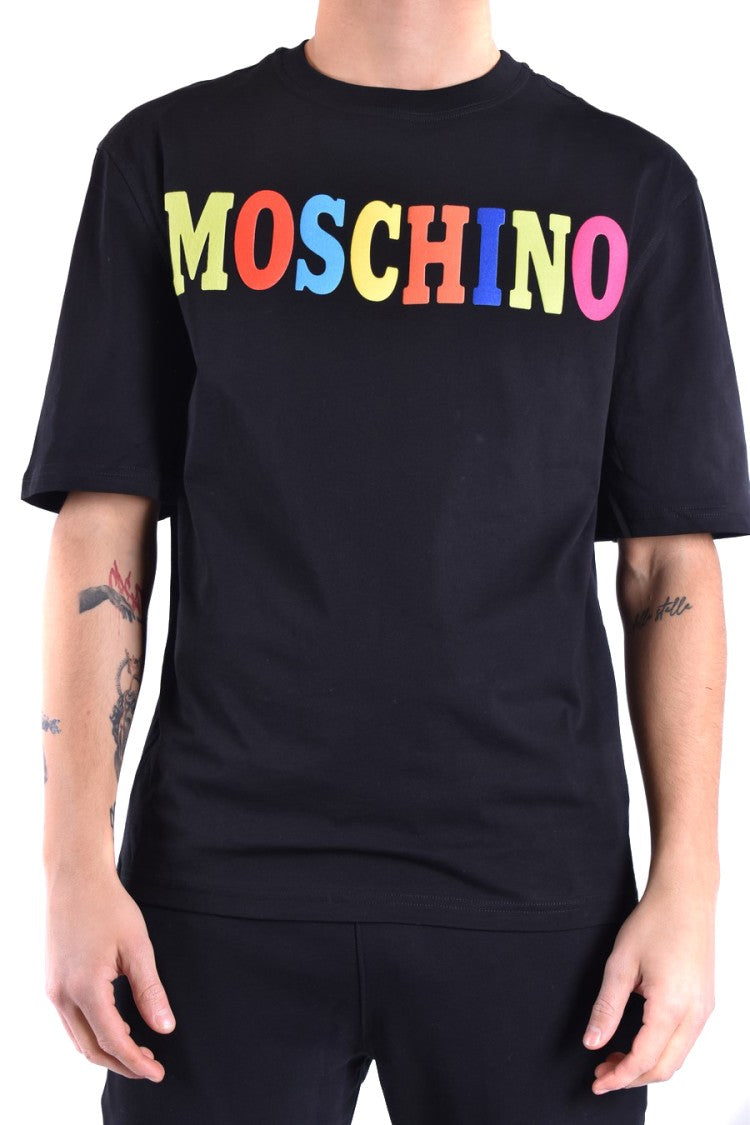 Black Short-Sleeve T-Shirt With Multicolored Logo Detail