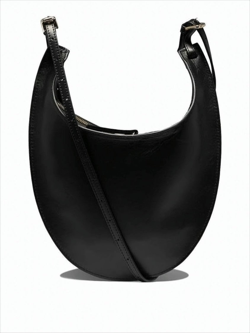 Crescent-Shaped Black Cowhide Tote Bag