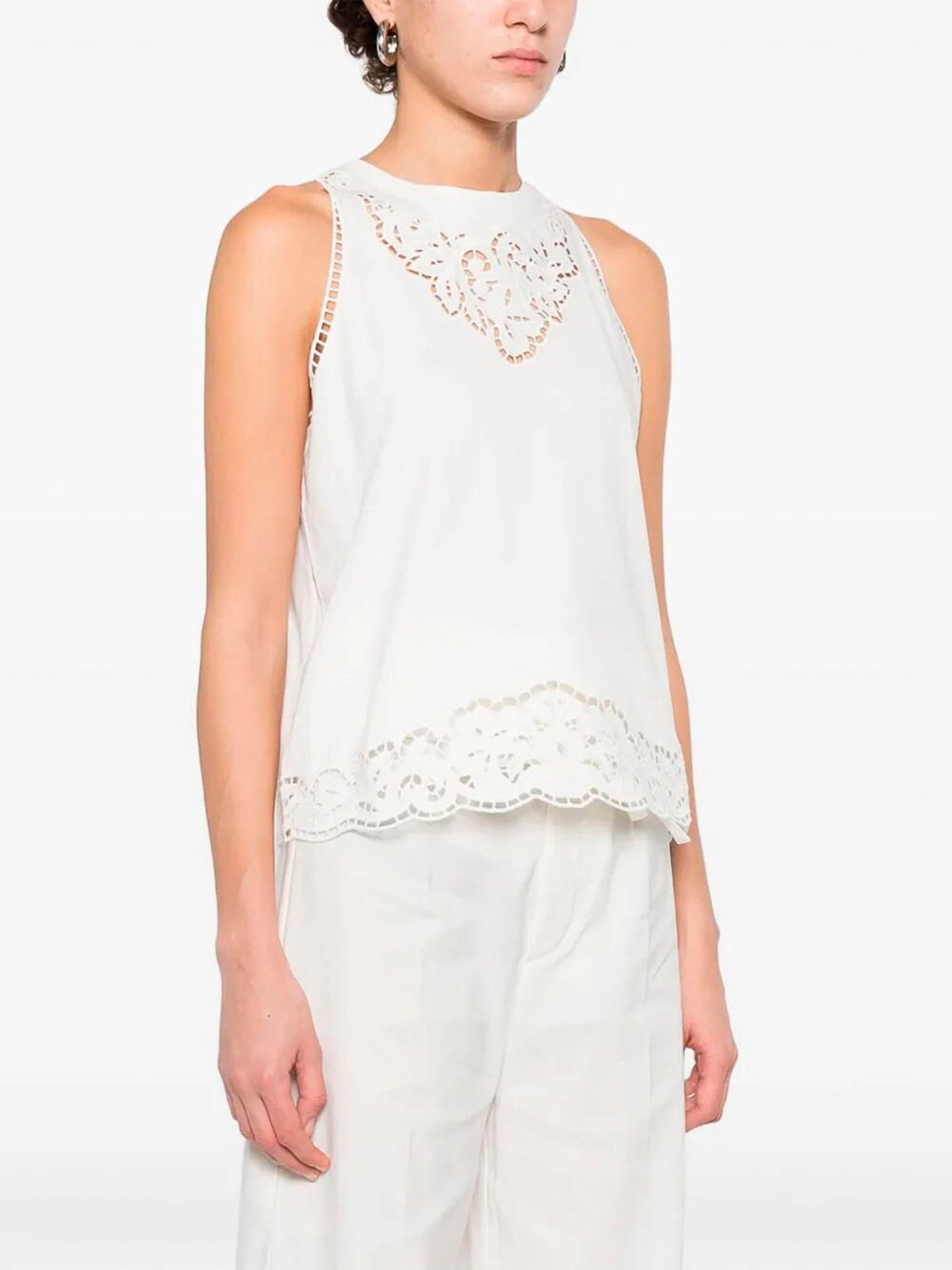 Sleeveless Top with Intricate Lace Cut-Out Detailing