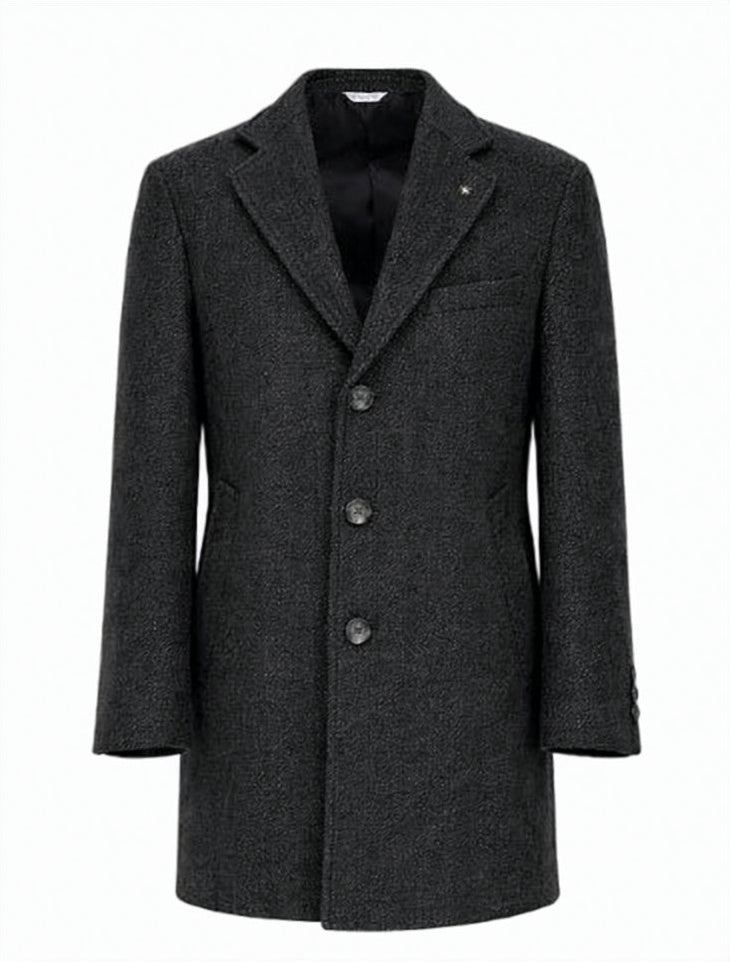 Herringbone Wool Blend Coat With Notch Lapel