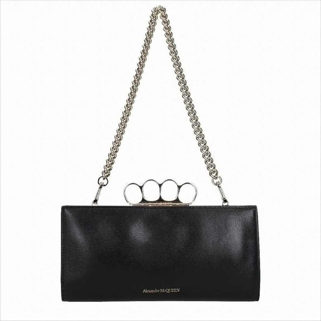 Rectangular Shoulder Bag with Metallic Knuckle-Duster Handle