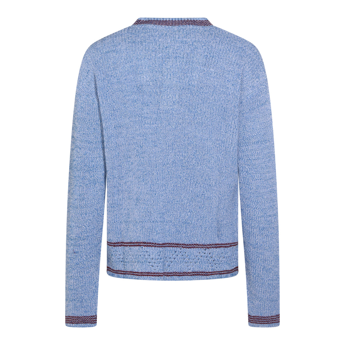 Light Blue Textured Knit Sweater with Contrasting Trim
