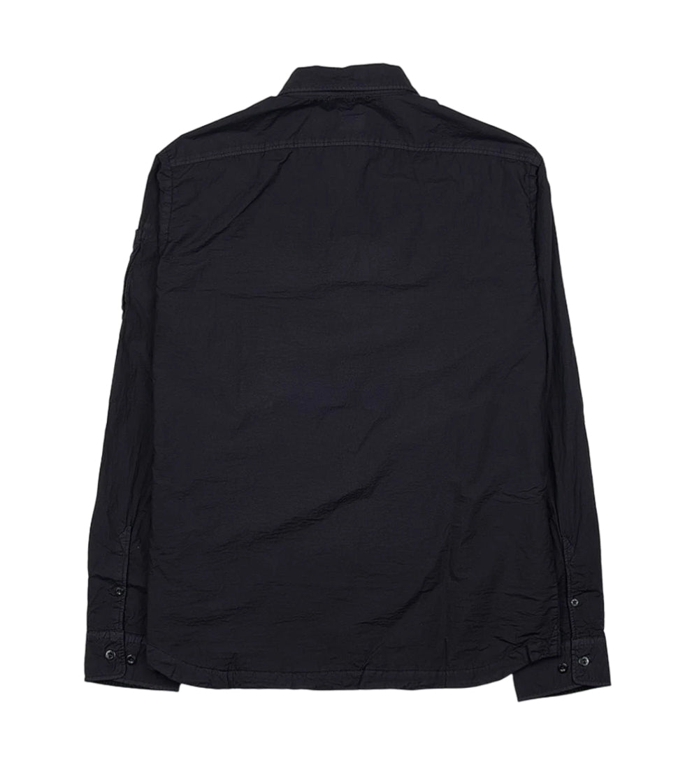 Minimalist Black Button-Up Jacket With Unique Lens Detail