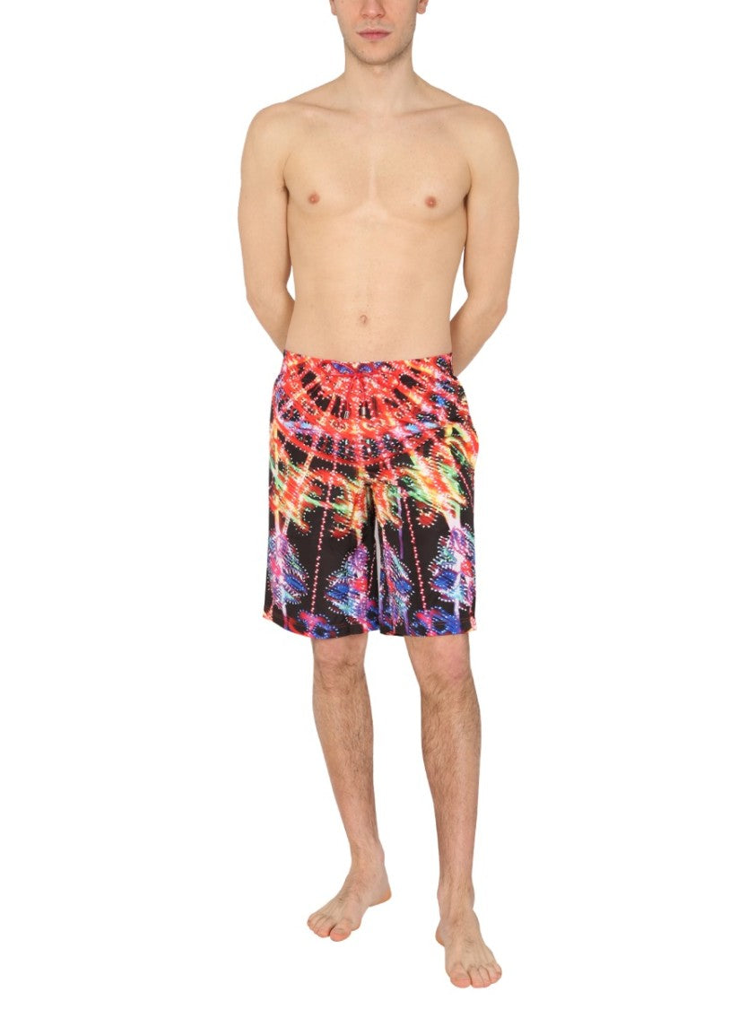Long Swim Shorts With Abstract Pattern