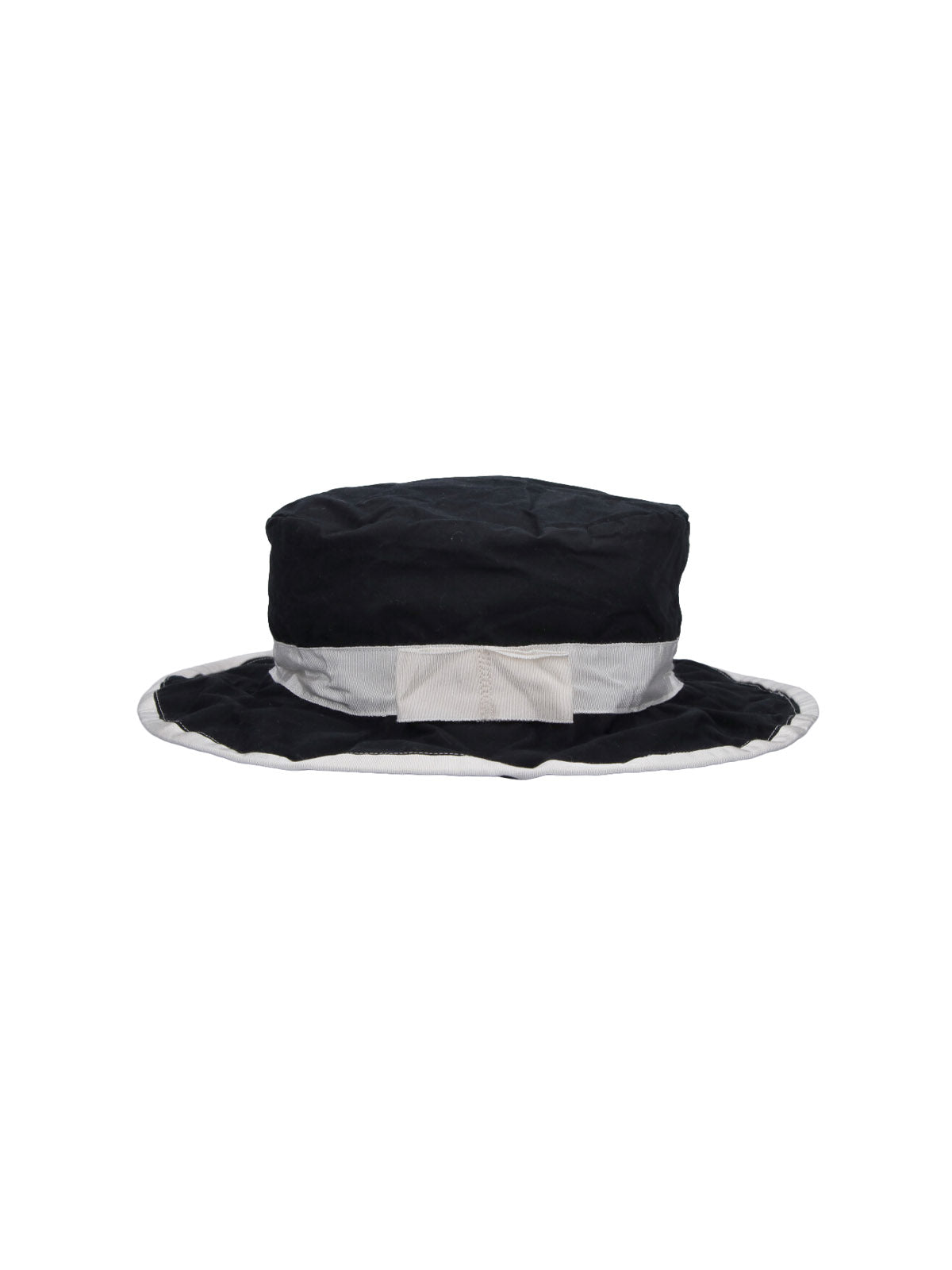 Black Wide-Brimmed Contrast Band Cotton Hat