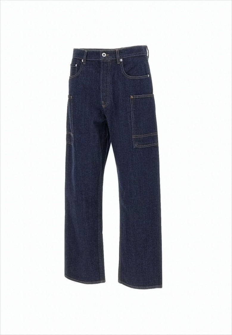 Wide-Leg Cotton Denim Pants With Utility Pockets