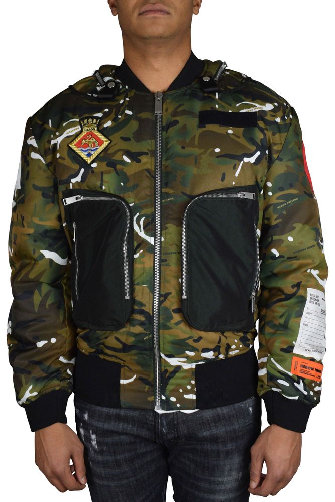 Khaki Camouflage Bomber Jacket With Orange Lining