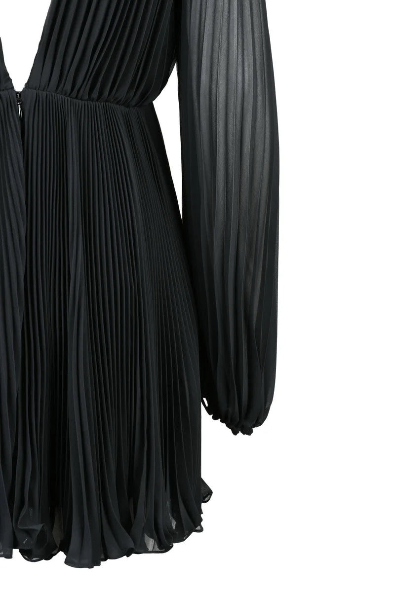 Pleated Short Dress - Black