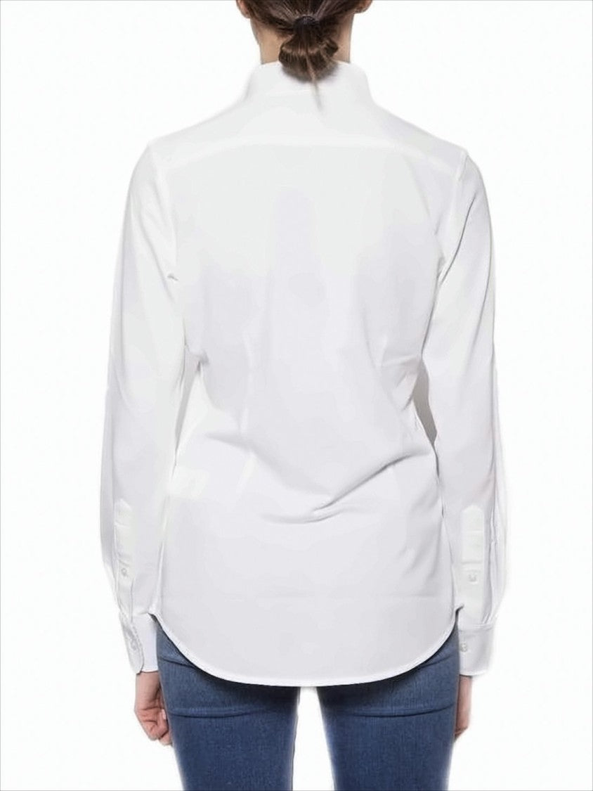 Long-Sleeve Button-Up Shirt With Curved Hem And Logo