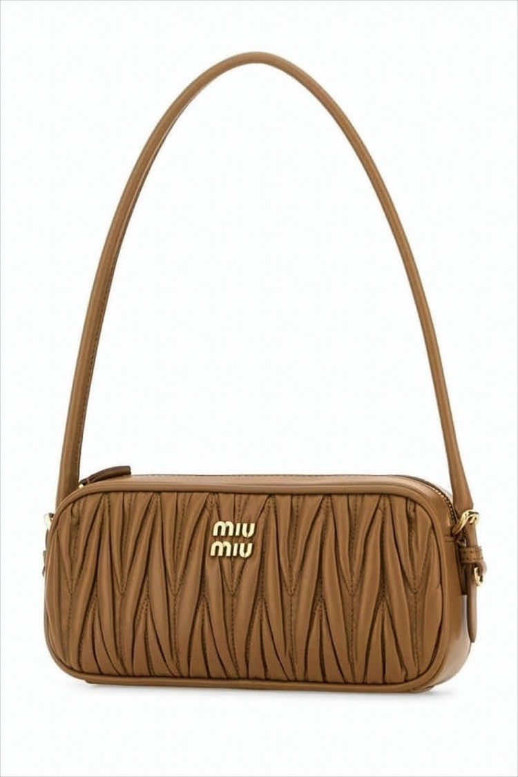 Ruched Lambskin Leather Shoulder Bag