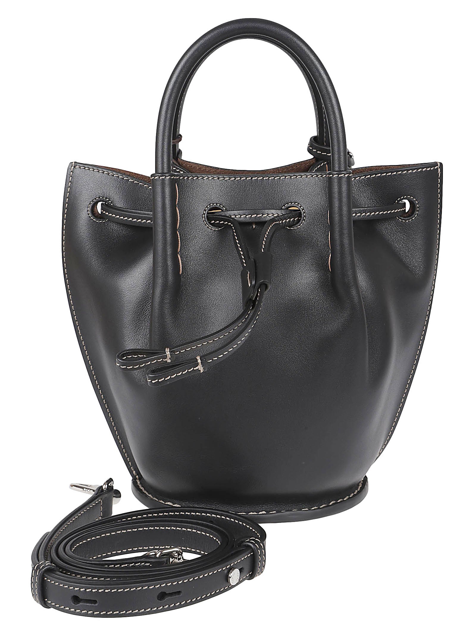 Structured Black Calfskin Bag with Drawstring Closure