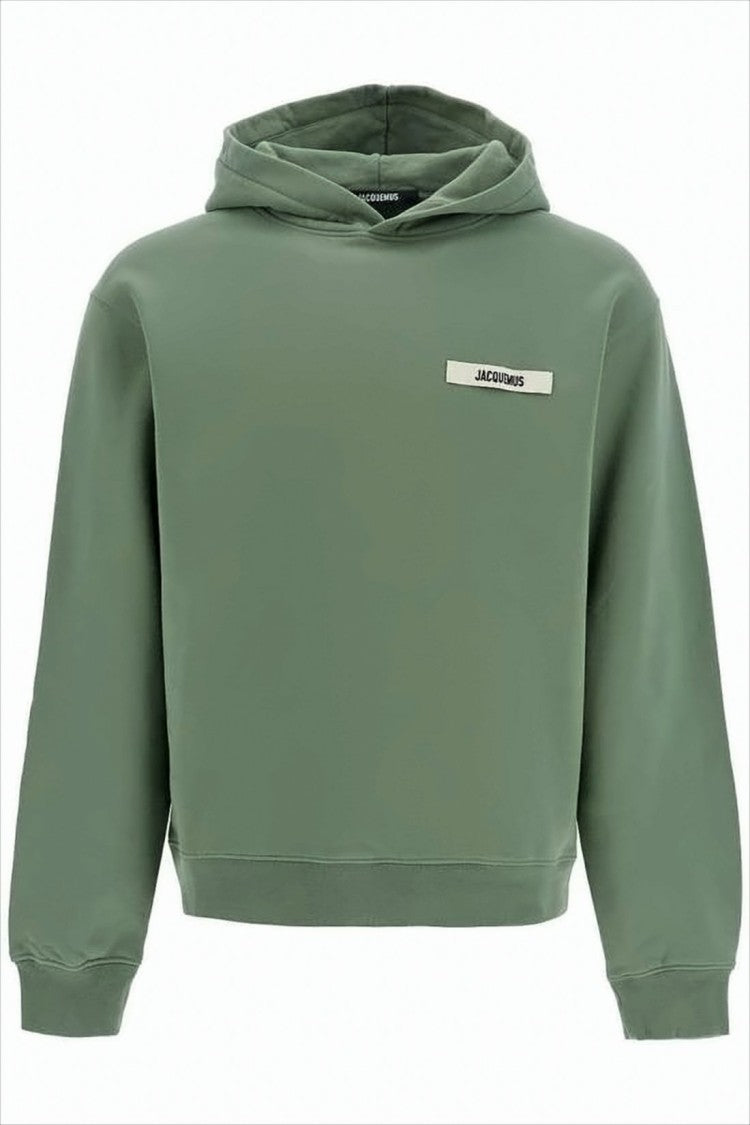Cropped Hoodie with Rectangular Logo Patch