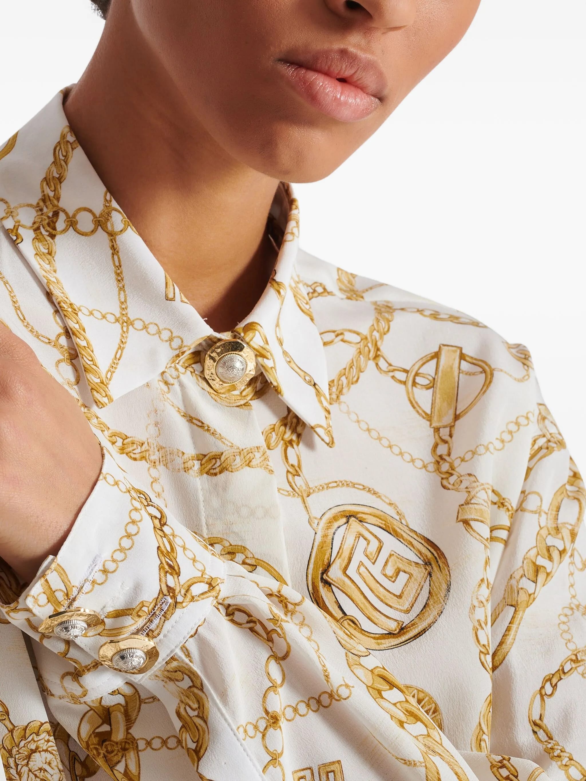 White Ls Shirt Chain Print Silk Shirt