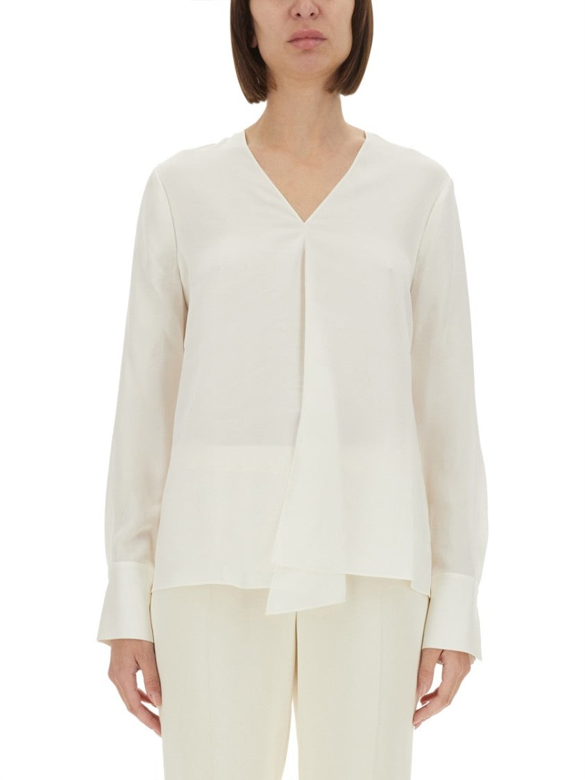 Silk Georgette Blouse With V-Neckline