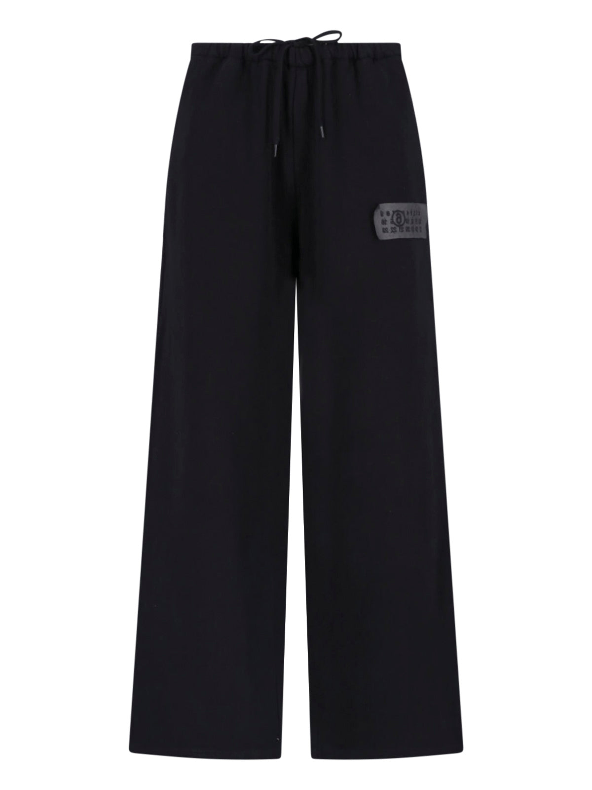 Black Wide-Leg Drawstring Patch Trousers