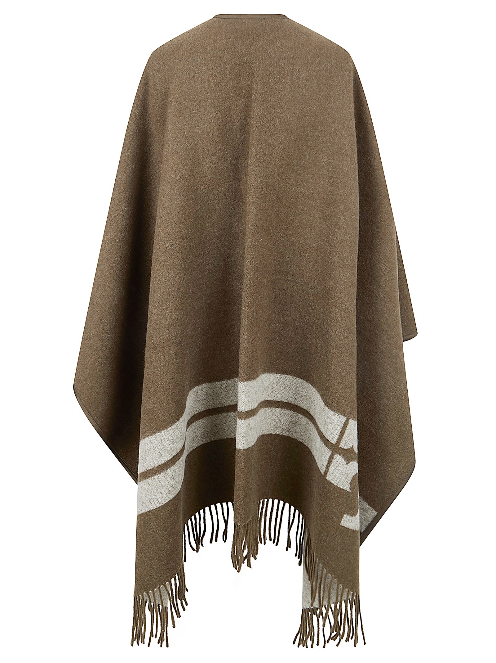 Striped Wool Cape With Fringe