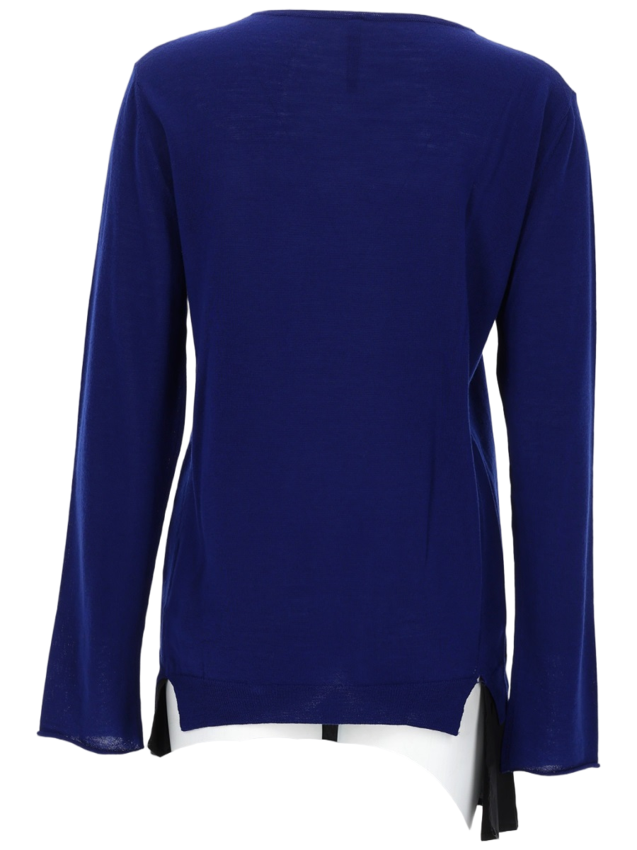 Deep Blue Sweater with Pleated Hem Detail