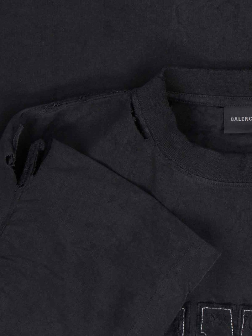 Distressed Black Cotton T-Shirt With Bold Logo