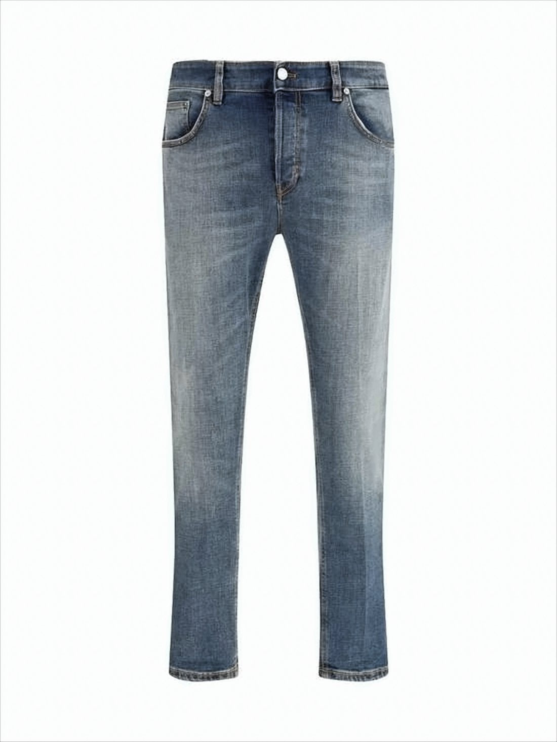 Classic Blue Denim Pants with Five-Pocket Design