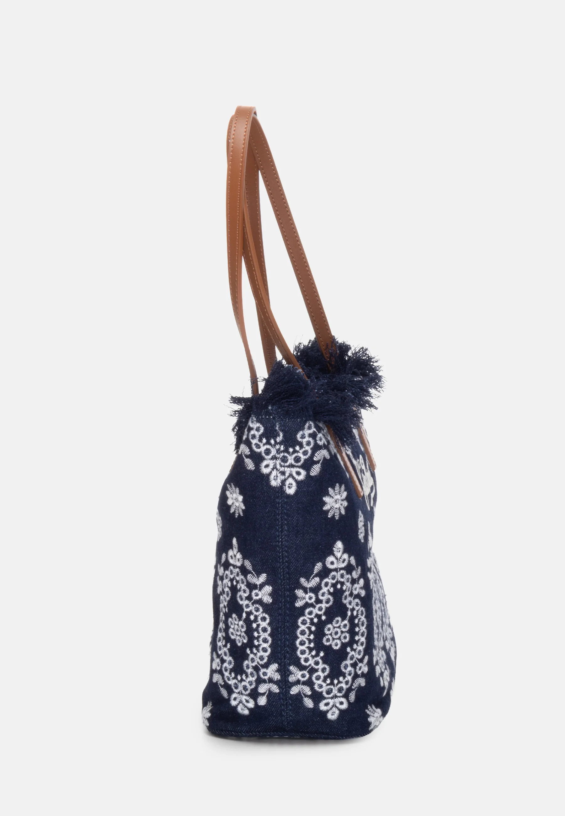 Navy Blue Rectangular Tote Bag with Embroidered Details