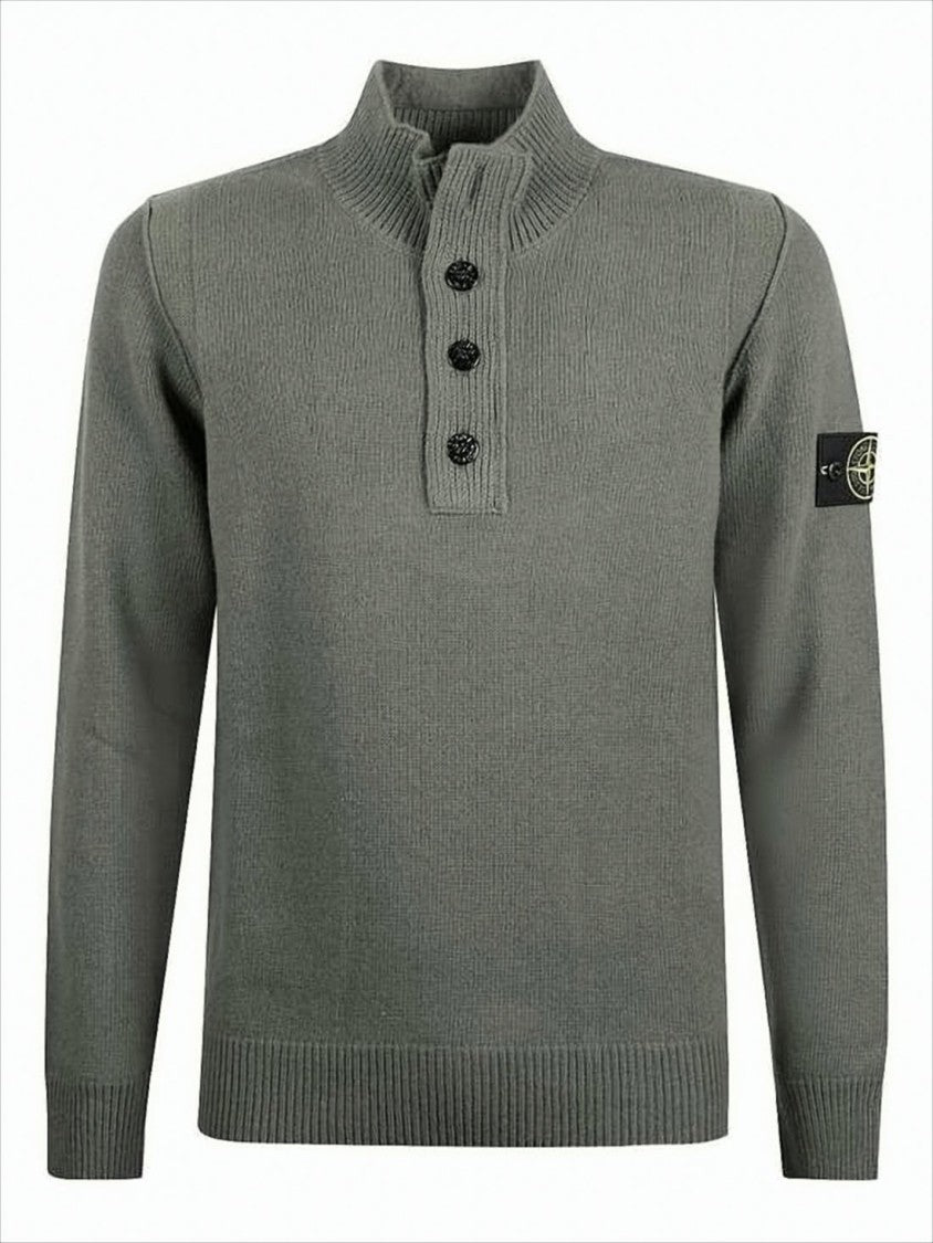 Knitted Turtleneck Sweater with Ribbed Collar