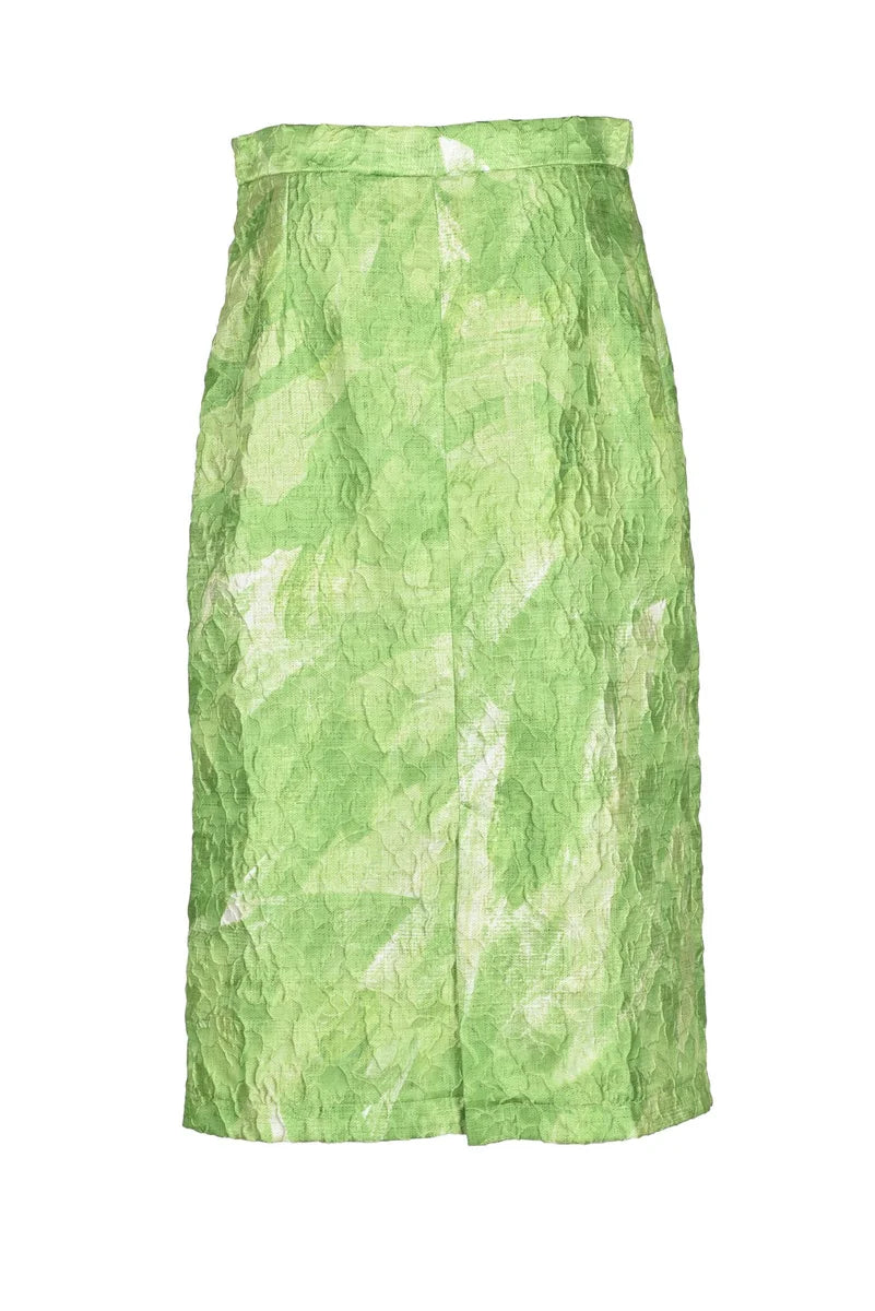 Green Seersucker Midi Skirt -