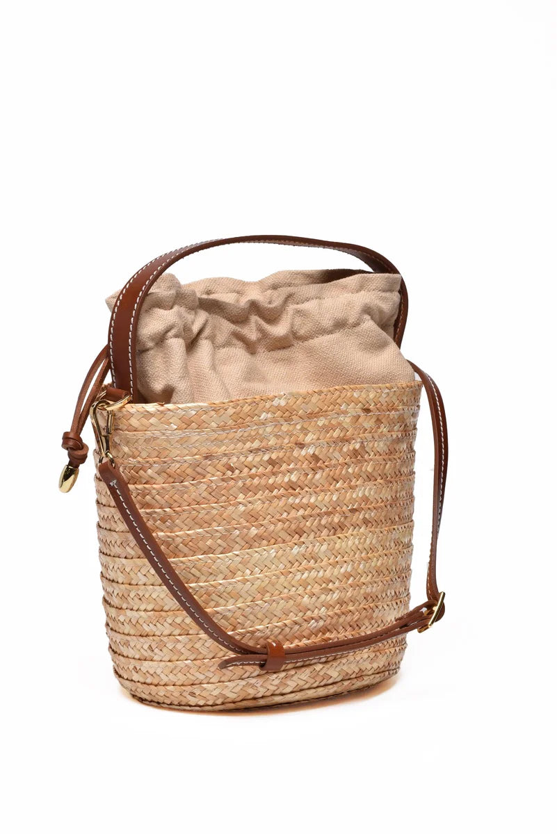 Mini Straw Bucket Bag - Beige/Brown