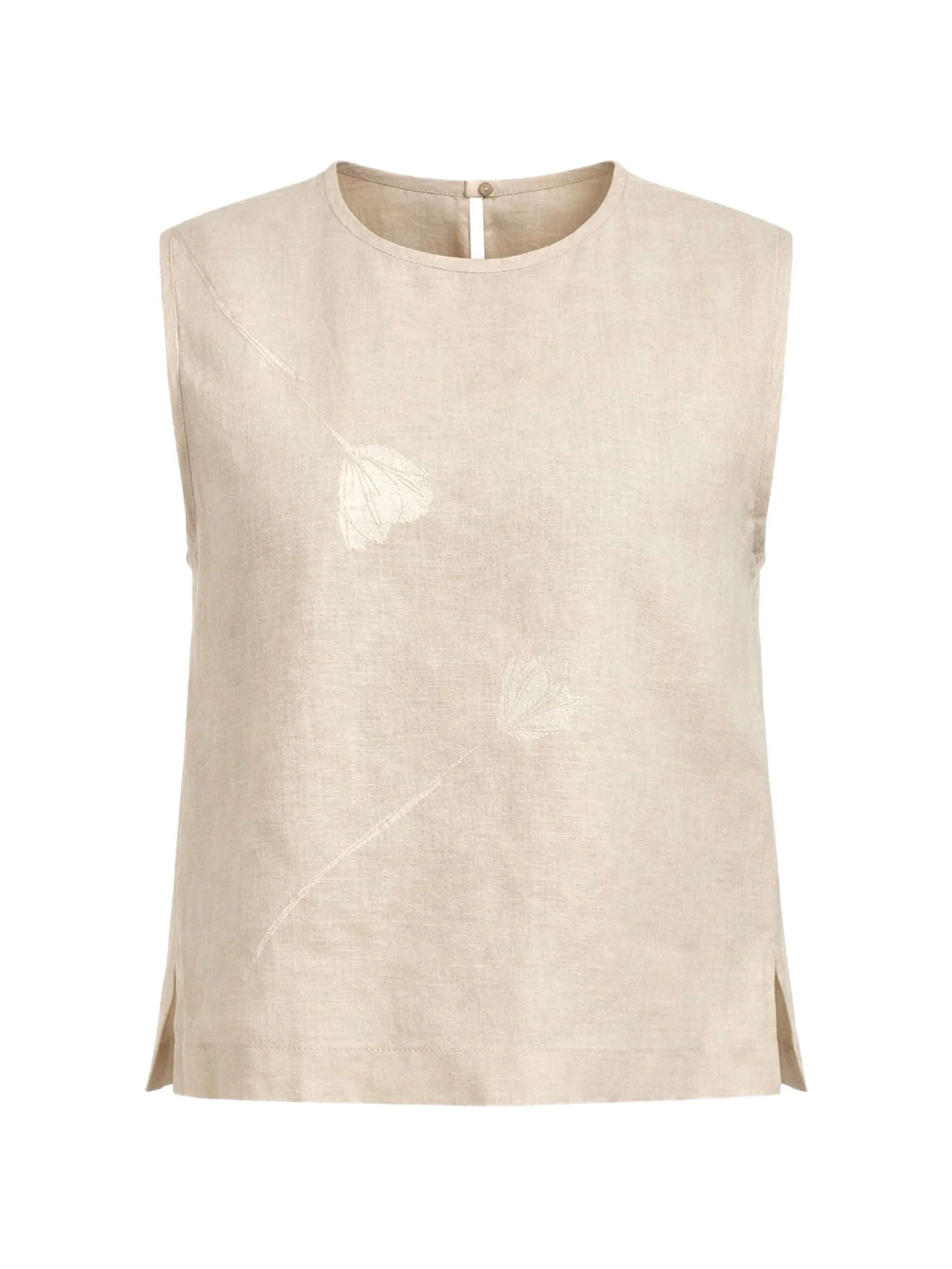 Boxy Sleeveless Floral Pattern Beige Top